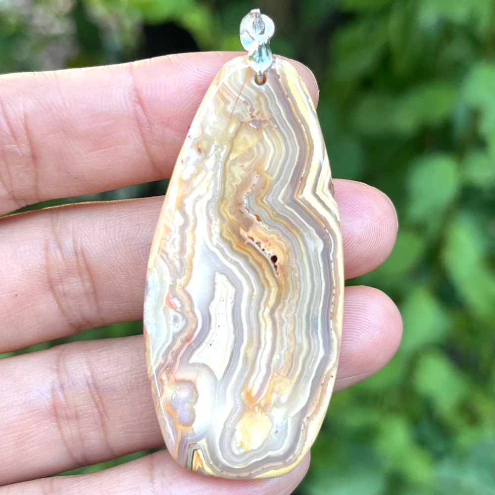 Sterling silver yellow crazy‎ lace agate pendant 1425